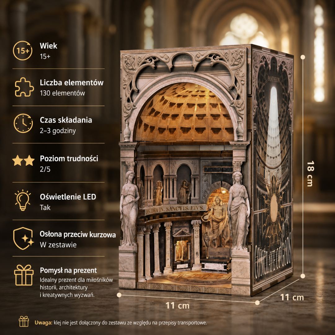 Pantheon – DIY Book Nook Minicity | Puzzle 3D Prezent – wymiary modelu