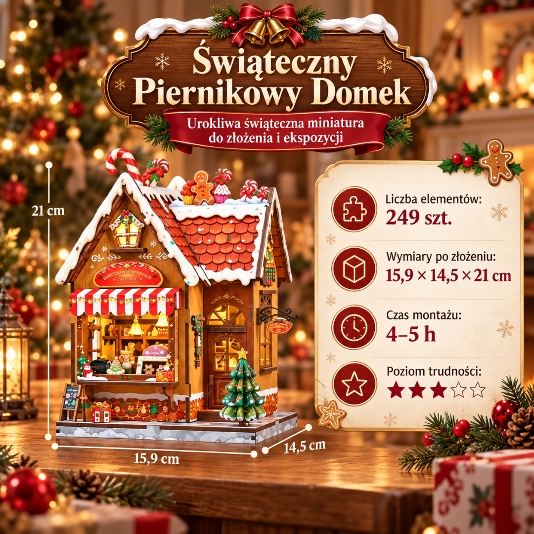 Świąteczny Piernikowy Domek – Miniaturowy Domek DIY z LED | CuteBee – wymiary modelu