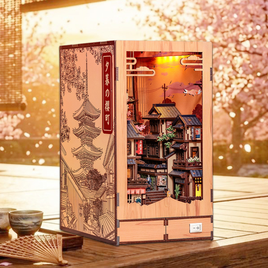 Rozświetlone sklepiki Kyoto – Twilight Sakura Path – DIY Book Nook CuteBee | Puzzle 3D Prezent