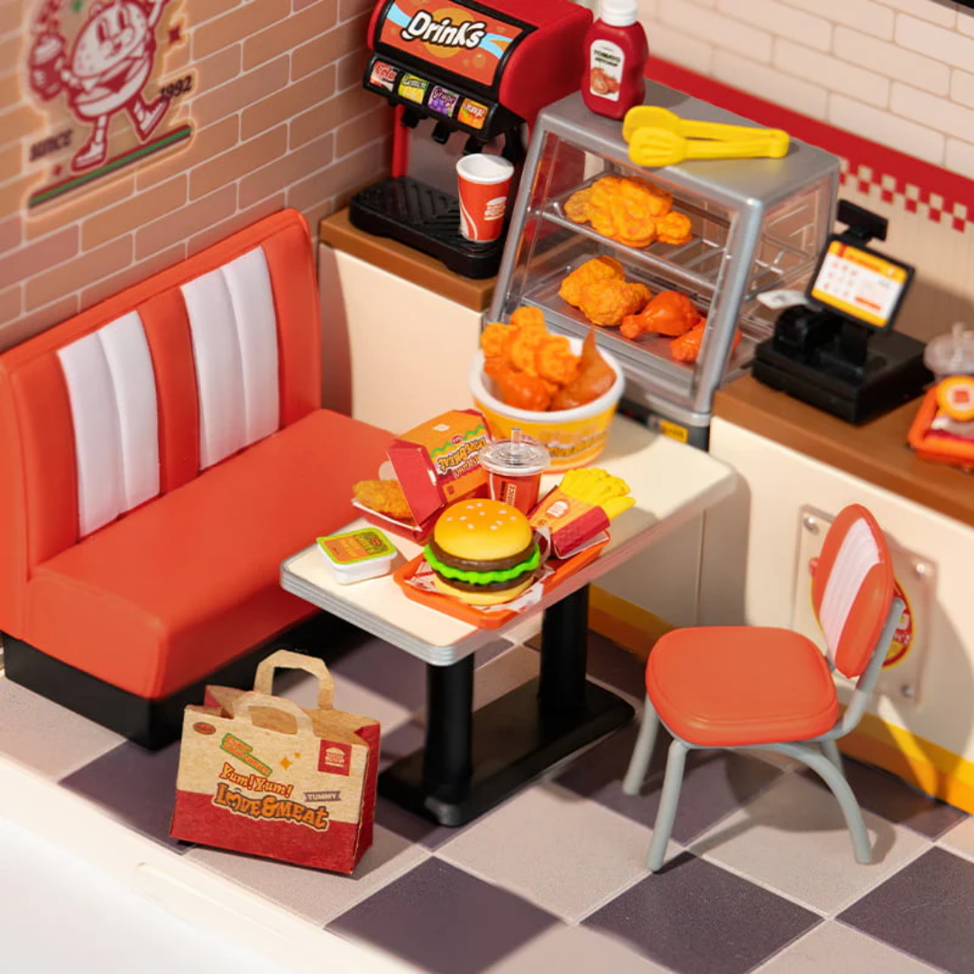 Neonowy szyld i lada z kasą – Mini Domek 3D - Yum Yum Burgers | Rolife