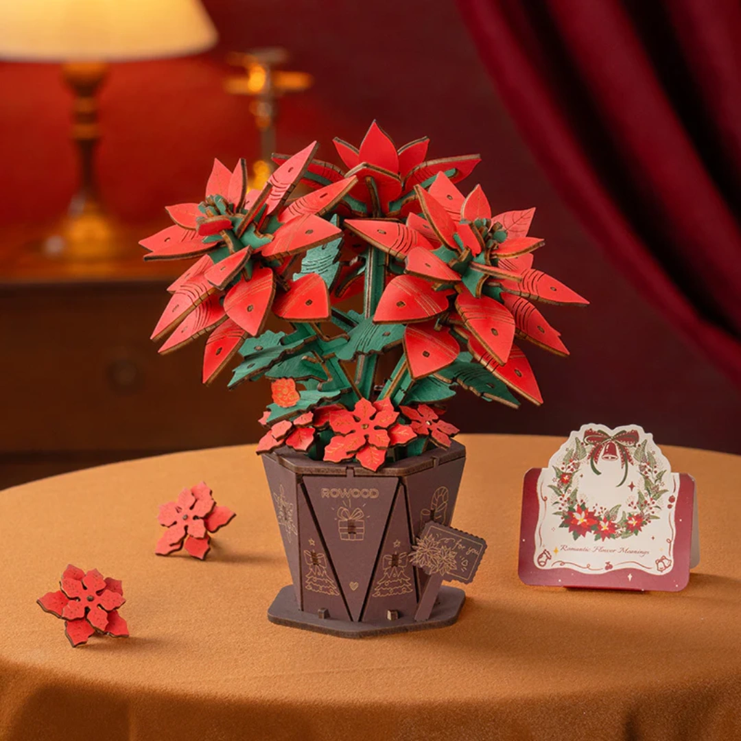 Rowood TF001 Poinsettia – drewniany bukiet kwiatów 3D