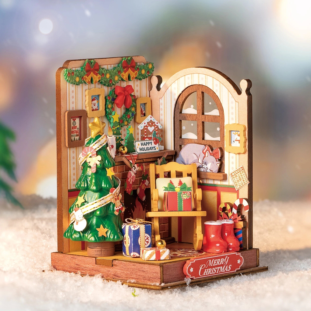 Mini Domek 3D - Christmas Fireplace | Rolife – oświetlenie LED po zmroku