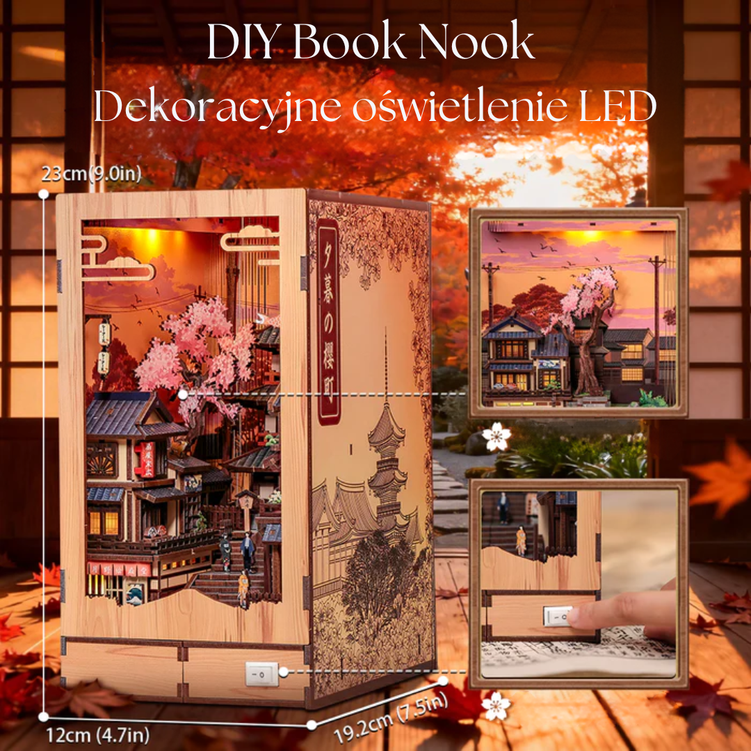 Twilight Sakura Path – DIY Book Nook CuteBee | Puzzle 3D Prezent – oświetlenie LED po zmroku