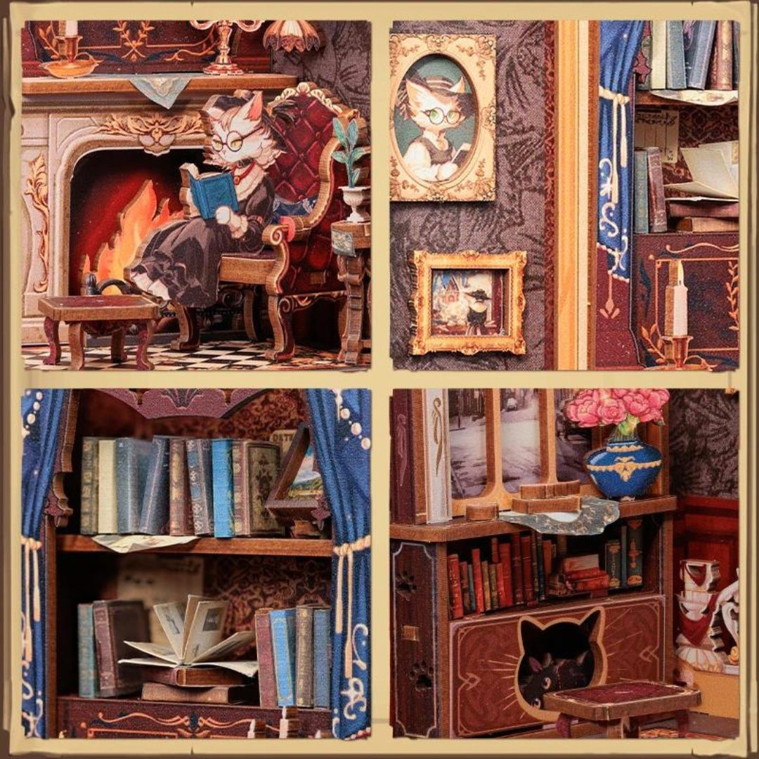 Kocie salony literatury – Rezydencja Hrabiego Kota – DIY Book Nook Puzzle 3D | CuteBee