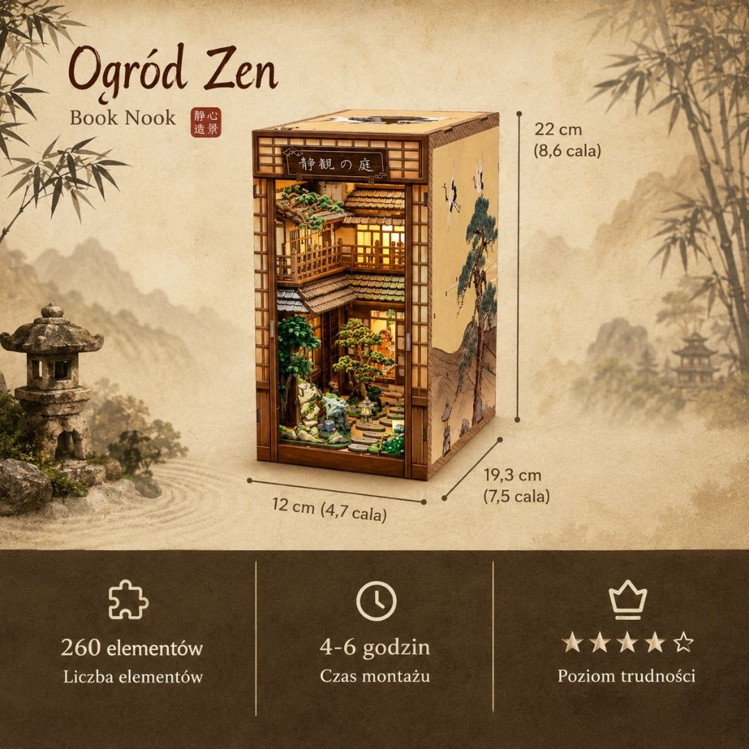 Serene Courtyard – DIY Book Nook CuteBee | Puzzle 3D Prezent – wymiary modelu