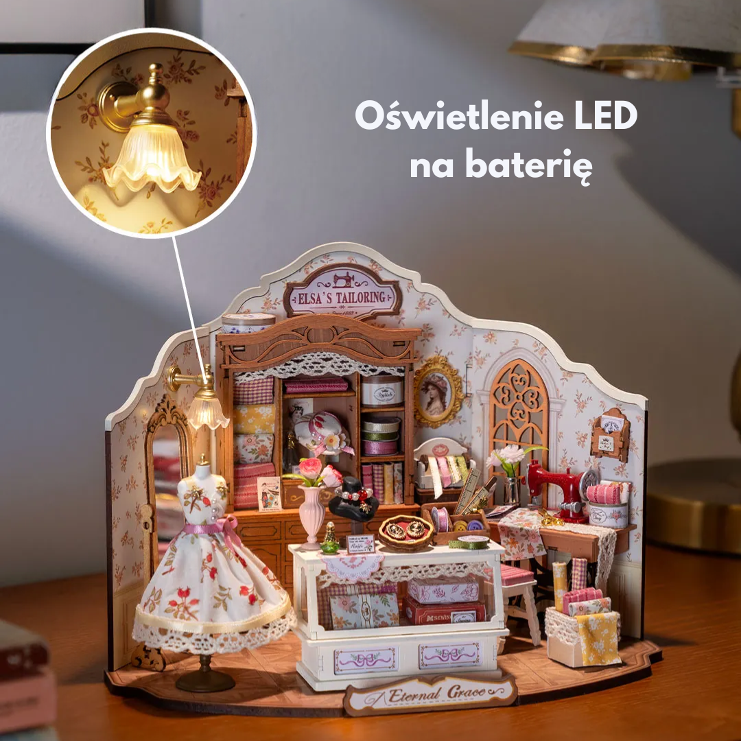 Mini Domek 3D - Pracownia krawiecka Elsy | Rolife – oświetlenie LED po zmroku