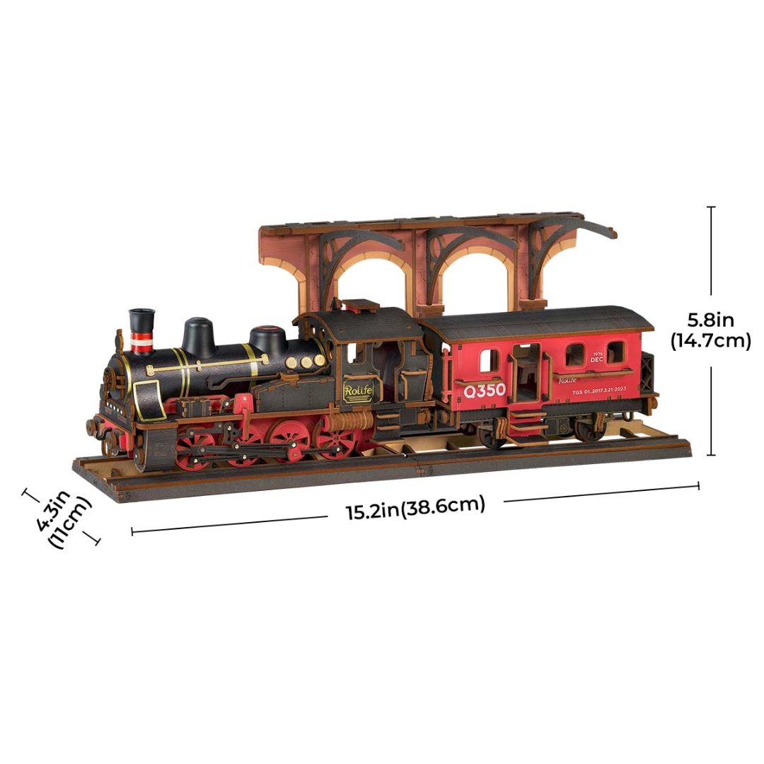 Drewniany Zestaw Puzzle 3D - Steam Journey | Robotime – wymiary modelu