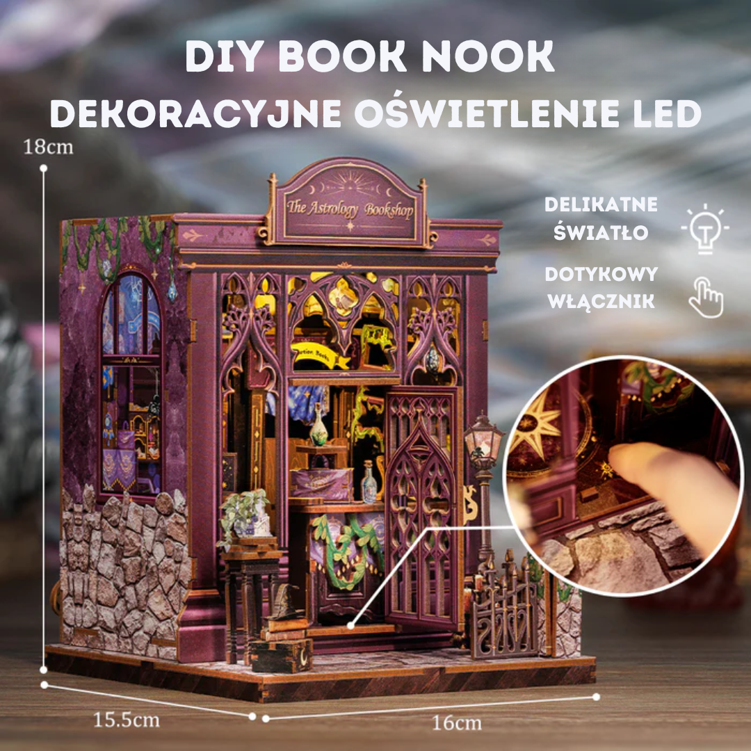 DIY Book Nook - The Astrology Bookshop | Cutebee – oświetlenie LED po zmroku
