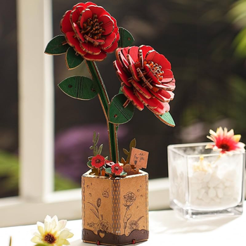 Czerwony Goździk – Puzzle 3D Rowood, drewniany kwiat DIY