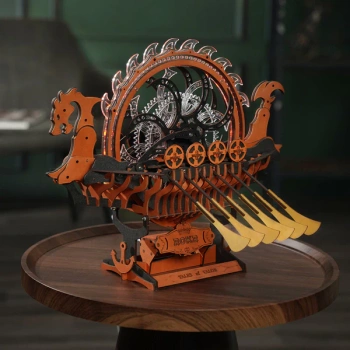 Drewniany Zestaw Puzzle 3D - Statek Wikingów | ROKR prezent drewniana układanka