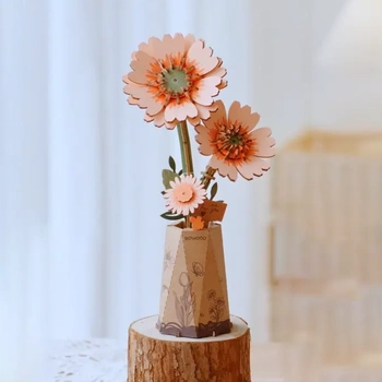 Gerbera Pomarańczowa – Puzzle 3D Rowood, drewniany kwiat DIY